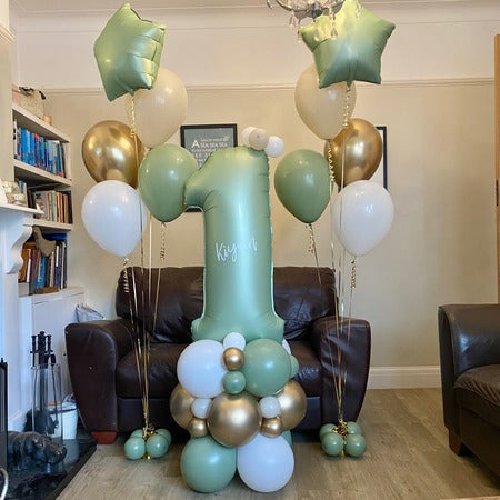 Olive Green First Birthday Balloon Number Column I First Birthday Balloons Ruislip I My Dream Party Shop