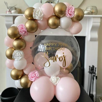 Pink, White and Gold 70th Birthday Balloon Bubble Hug I My Dream Party Shop Ruislip