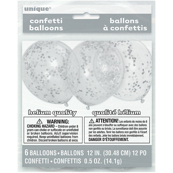 Silver Confetti 12 Inch Latex Balloons 6 Pack I Silver Party Supplies I My Dream Party Shop UK