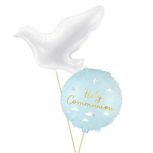 Pastel Blue Holy Communion and Dove Balloon Bouquet I My Dream Party Shop Ruislip