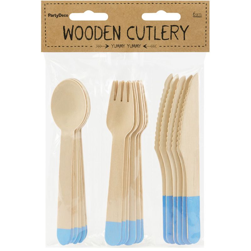 Wooden Cutlery Set with Pastel Blue Handles I Pastel Blue Party Supplies I My Dream Party Shop UK