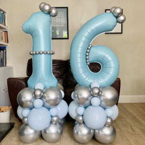 Pastel Blue and Silver 16 Number Columns I Balloons for Collection Ruislip I My Dream Party Shop