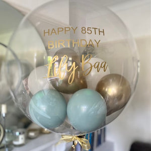 Pastel Dusk Green, Gold and Cream Personalised Bubble Balloon I Helium Balloons Ruislip I My Dream Party Shop