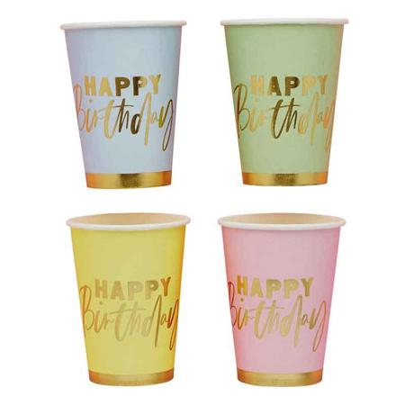 Pastel Happy Birthday Cups I Pastel Party Tableware I My Dream Party Shop UK