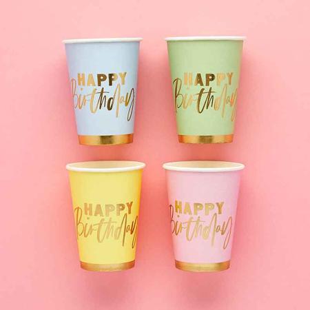 Pastel Happy Birthday Cups I Pastel Party Supplies I My Dream Party Shop UK