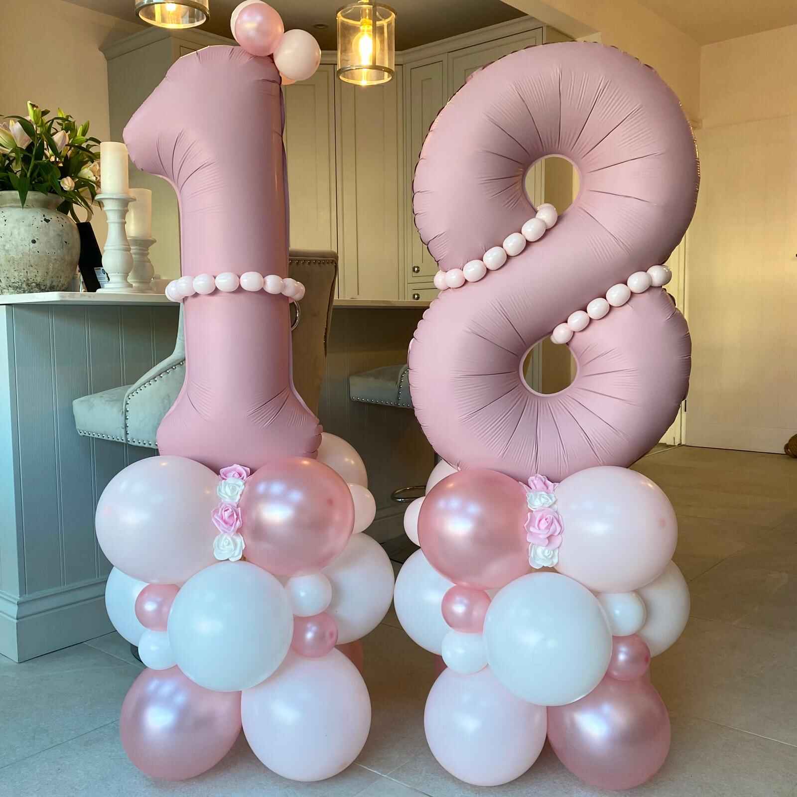 Pastel Pink 18th Birthday Balloon Number Column I 18th Birthday Party Balloons I My Dream Party Shop