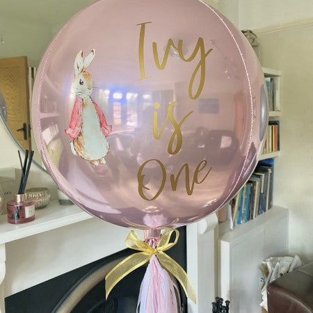 Pastel Pink Personalised Blue Peter Rabbit Orbz I Helium Birthday Balloons I My Dream Party Shop 