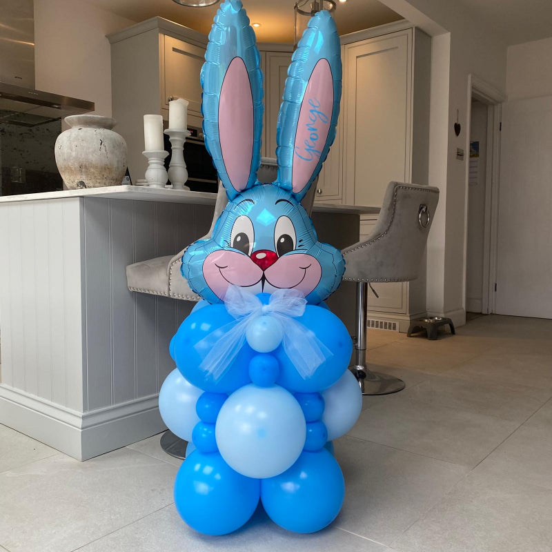Personalised Blue Easter Bunny Head Balloon Column I Easter Balloon Gifts Ruislip
