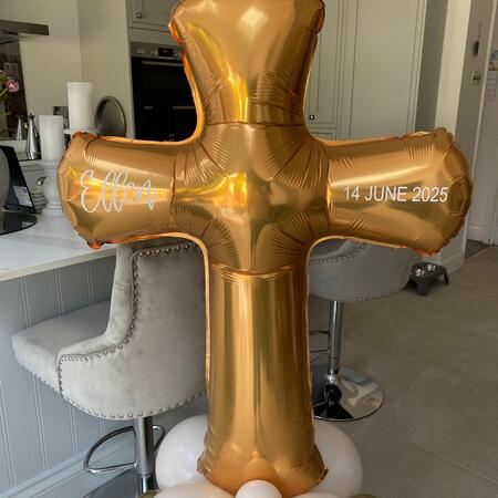 Personalised Gold Cross Balloon Column Christening Decoration I My Dream Party Shop Ruislip
