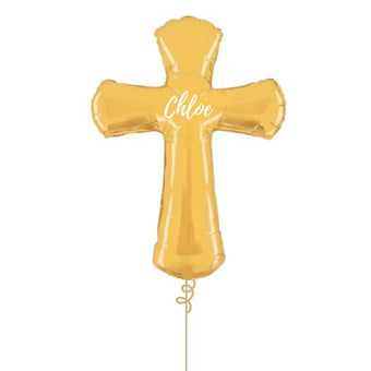Personalised Gold Cross Christening Supershape Helium Foil Balloon I My Dream Party Shop Ruislip