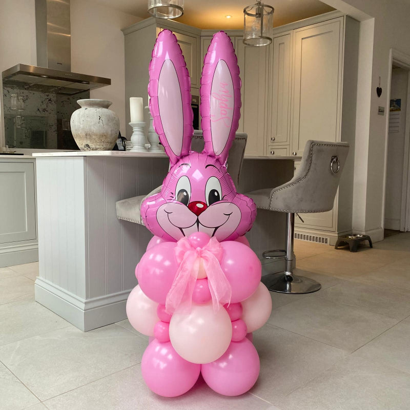 Personalised Pink Easter Bunny Head Balloon Column I Easter Balloon Gifts Ruislip