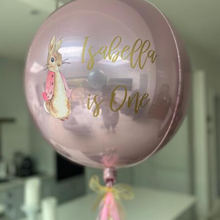 Pastel Pink Personalised Peter Rabbit Orbz I Helium Balloons Ruislip I My Dream Party Shop Ruislip