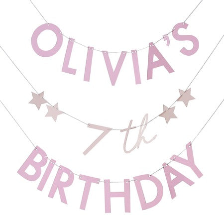Pink Personalisable Name and Age Birthday Bunting I Pink Party Decorations I My Dream Party Shop UK