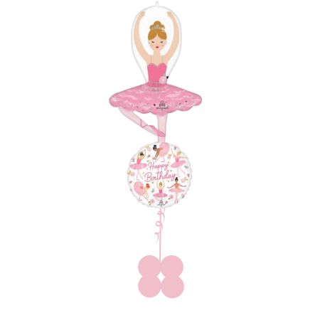 Pink Dancing Ballerina and Happy Birthday Helium Balloon Bouquet I My Dream Party Shop Ruislip
