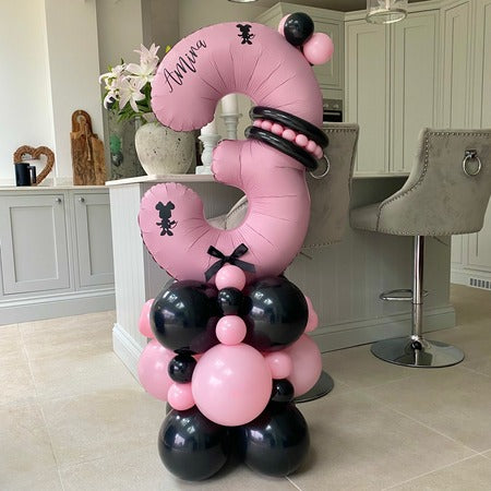 Pink Minne Mouse Themed Balloon Number Column I Children&#39;s Balloons Ruislip I My Dream Party Shop UK