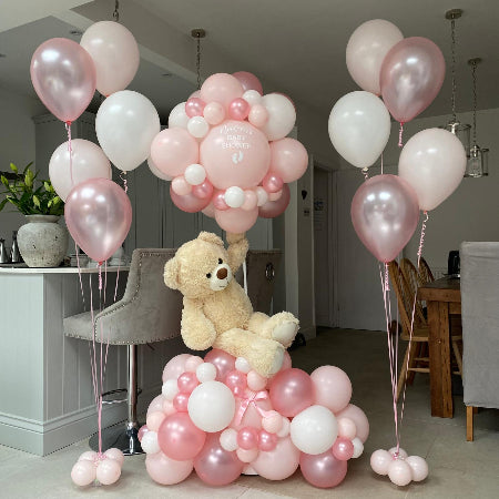 Pastel Pink and White Teddy Bear Balloon Cloud I Baby Shower Balloons Ruislip I My Dream Party Shop UK