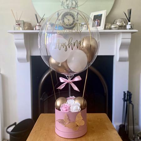 Pink, White and Gold Hot Air Balloon Design I Personalised Balloons I My Dream Party Shop Ruislip