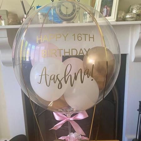 Pink and Gold Hot Air Balloon Design I Personalised Balloons I My Dream Party Shop Ruislip