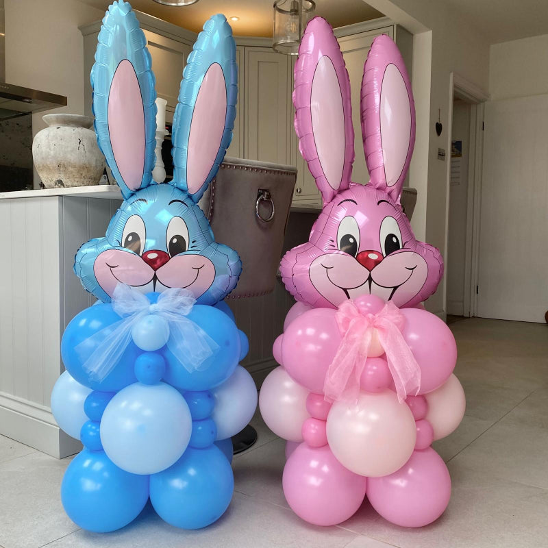 Pink and Blue Easter Bunny Head Balloon Columns I Easter Balloon Gifts Ruislip
