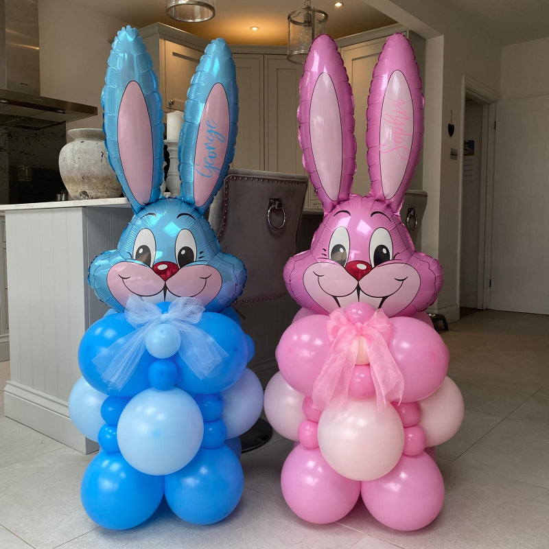 Personalised Pink and Blue Easter Bunny Head Balloon Columns I Easter Balloon Gifts Ruislip