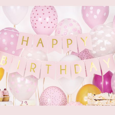 Pink and Gold Happy Birthday Garland I Pink Party Decorations I My Dream Party Shop UK