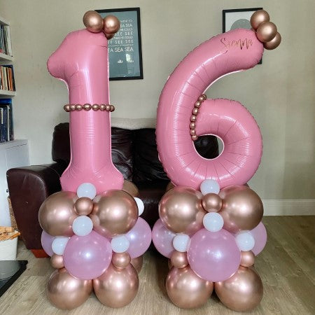 Pink and Rose Gold 16 Number Columns I Balloons for Collection Ruislip I My Dream Party Shop