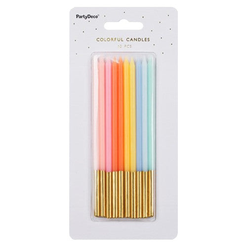 Rainbow Gold Tip Candles I Rainbow Party Decorations I My Dream Party Shop UK