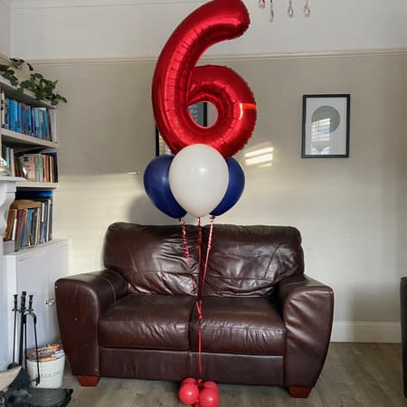 Red Number Balloon with 3 Latex Balloons Underneath I Red Helium Balloons Ruislip I My Dream Party Shop