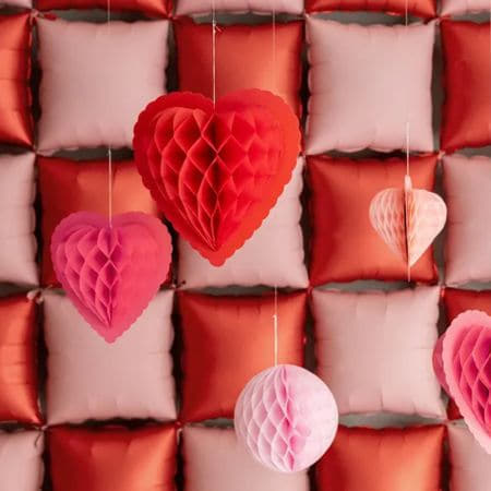 Pink and Red Hanging Heart Honeycomb Decorations I Valentine's Day Decorations I My Dream Party Shop UK