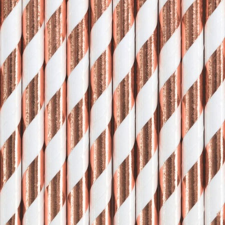 Metallic Rose Gold Striped Straws I Rose Gold Party Supplies I My Dream Party Shop UK