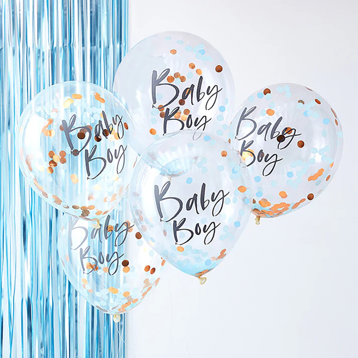 Rose Gold and Blue Baby Boy Confetti Balloons I Baby Shower Balloons I My Dream Party Shop UK