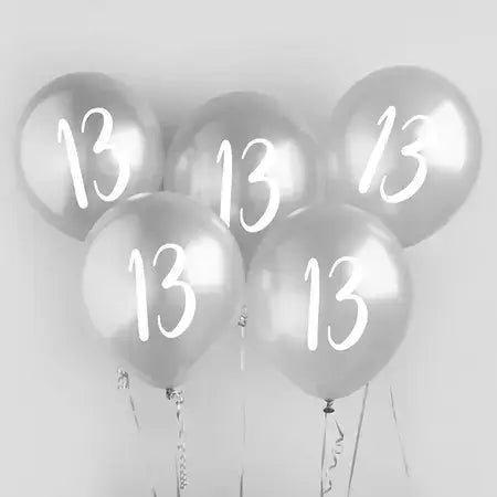 Silver 13th Birthday Balloons I 13th Birthday Party Decorations I My Dream Party Shop UK