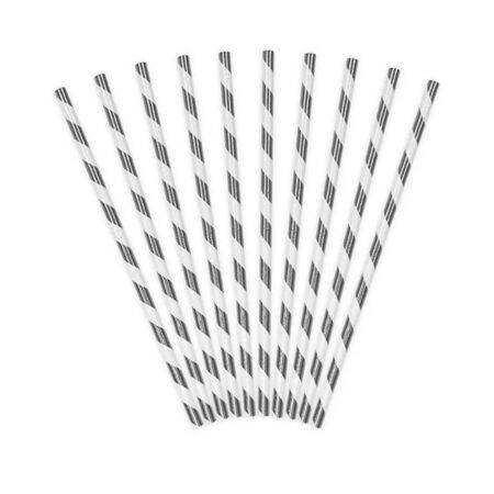 Silver and White Striped Straws I Silver Party Decorations I My Dream Party Shop UK