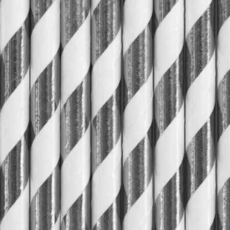 Silver Striped Paper Straws I Silver Party Decorations I My Dream Party Shop UK
