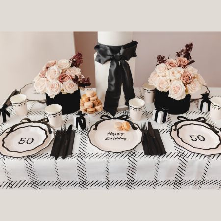 Small Cream and Black 50th Birthday Plates I 50th Birthday Party Tableware I My Dream Party Shop UK