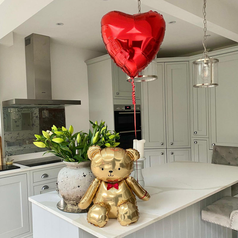 Gold Teddy Bear &amp; 1 Red Heart Helium Balloon I Valentine's Day Balloons Ruislip 