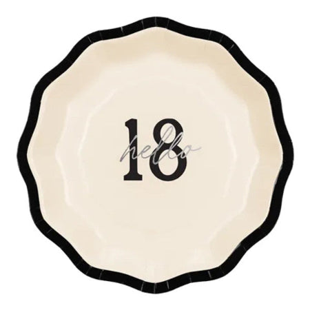 Small Hello 18 Black and Cream Plates I 18th Birthday Party Supplies I My Dream Party Shop UK