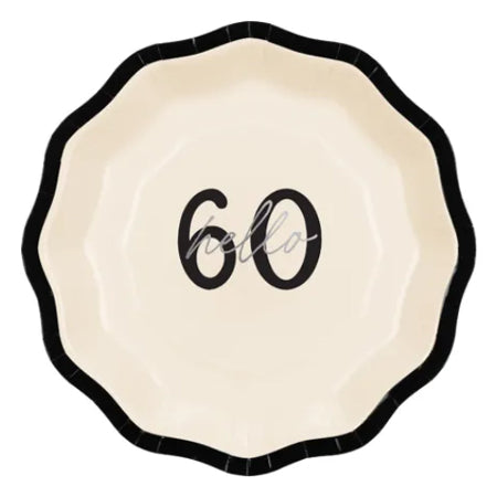 Cream and Black Small Hello 60 Party Plates I 60th Birthday Party Supplies I My Dream Party Shop UK