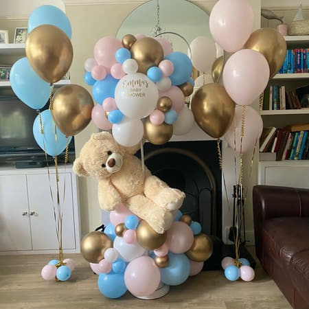 Pastel Pink and Blue Teddy Bear Balloon Bloud and Helium Bouquets I My Dream Party Shop Ruislip