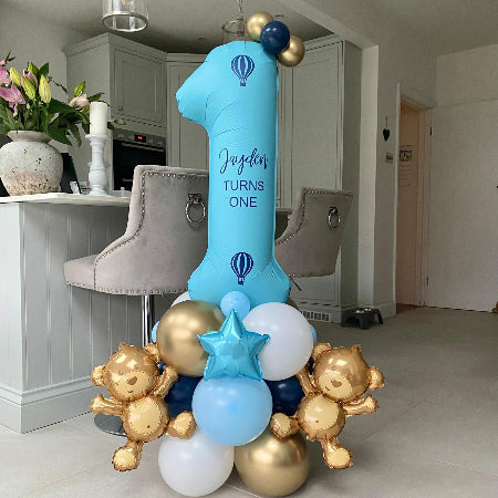 Teddy Bear Themed Balloon Number One Column I My Dream Party Shop Ruislip