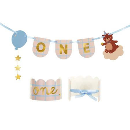 Teddy Bear First Birthday Garland and Crown Set I 1st Birthday Party Decorations UK