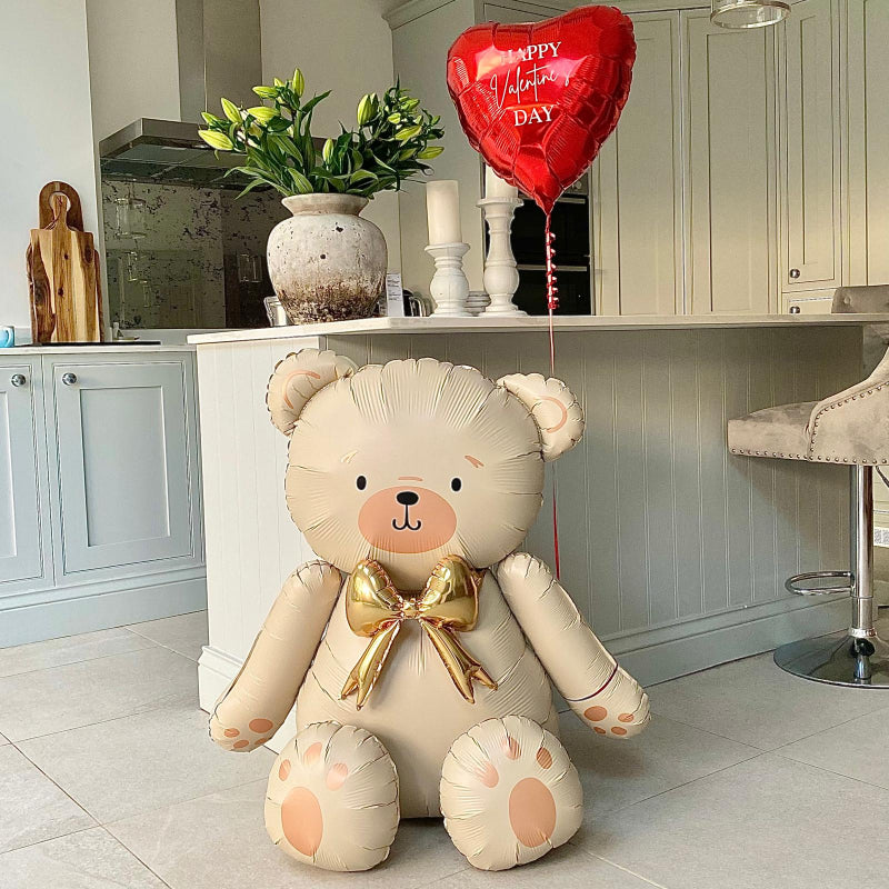 Cream Teddy Bear and Personalised Red Heart Helium Balloon I Valentine's Day Balloons Ruislip