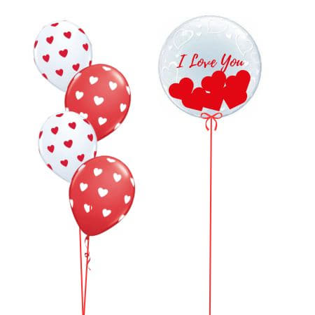 4 Heart Helium Bouquet and Personalised Bubble Balloon I Valentine's Day Balloons Ruislip