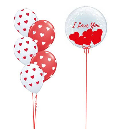 Valentine's Bubble Balloon and 5 Helium Heart Balloons I My Dream Party Shop Ruislip