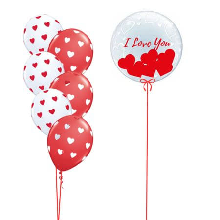 Valentine&#39;s Bubble Balloon and 6 Helium Heart Balloons I My Dream Party Shop Ruislip