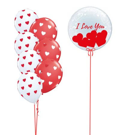 Valentine's Bubble Balloon and 7 Helium Heart Balloons I My Dream Party Shop Ruislip