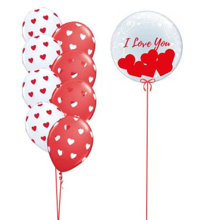 Valentine's Bubble Balloon and 8 Helium Heart Balloons I My Dream Party Shop Ruislip