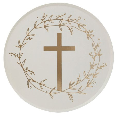 White and Gold Cross Communion Plates I First Holy Communion Party Supplies I My Dream Party Shop UK