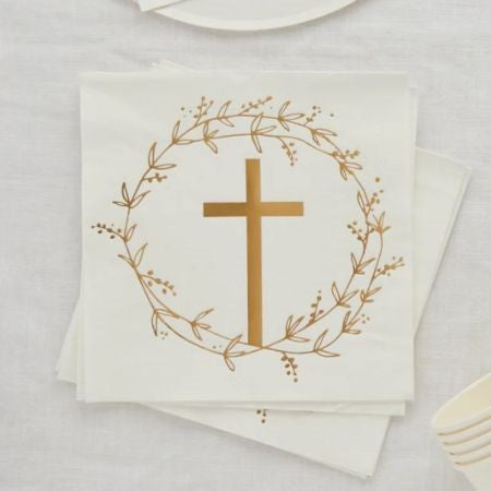 White and Gold Christening Napkins I Christening Party Supplies I My Dream Party Shop UK