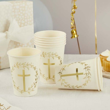 White Cups with Gold Cross I Christening Cups I My Dream Party Shop UK